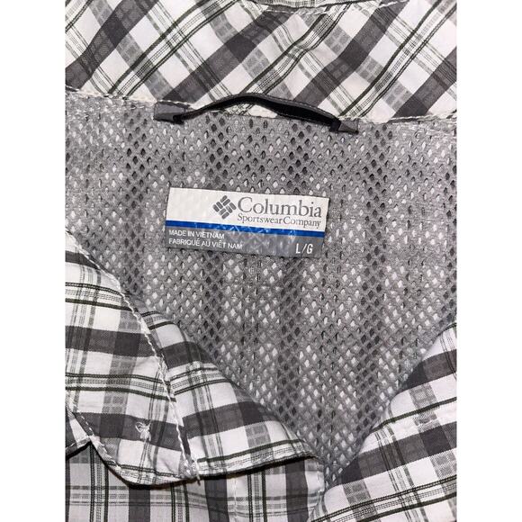 Columbia Shirt Mens Large Button Roll Up Long Sleeve Plaid Grey‎ White Outdoor - Picture 7 of 9